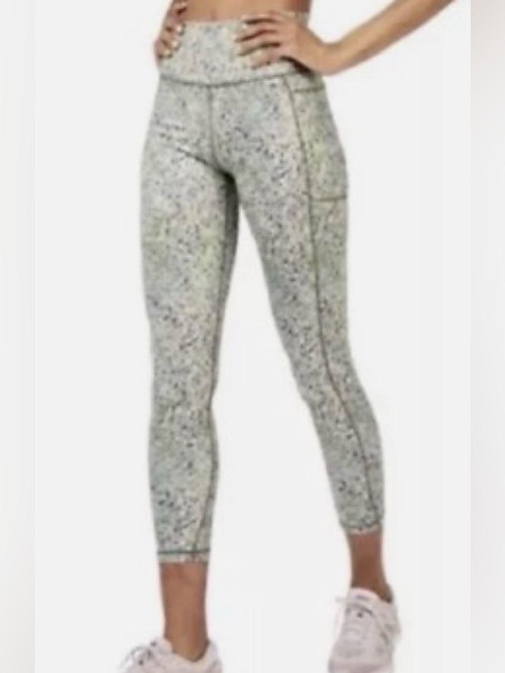 SWEATY BETTY Green Alert Pebble Print Super Sculpt 7/8 Leggings Sz XL Athletic
